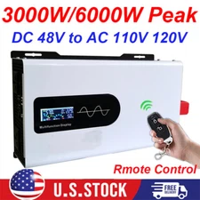 3000W 6000W Peak Pure Sine Wave Inverter DC 48V to AC 110V 120V + Remote Control