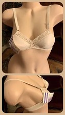 Vintage Bra Smooth Seamless Beige Nude Lace Trim Beige Adjustable 1970s NEW 32A