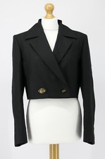Ganni Double Breasted Cropped Jacket Womens L Black Rrp£365 Br F7136