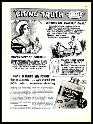 1937 Listerine Tooth Powder Vintage PRINT AD Patron Saint Dentists Art Teeth