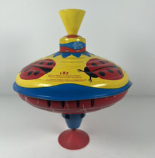 Vintage LBZ 6" Spinning Toy Top Tin Metal West Germany Lady Bug Red Plastic Ends