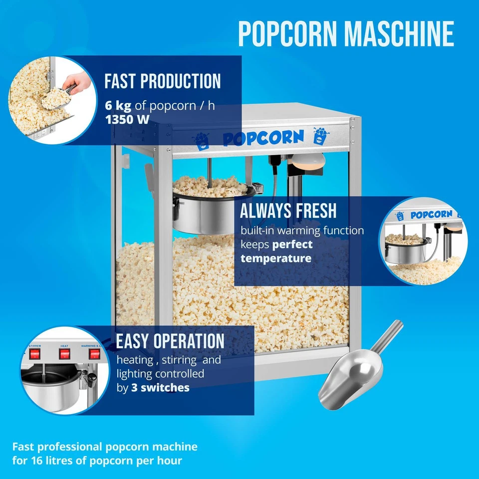 Macchina Per Popcorn Pop Corn In Acciaio Inox 1350 Watt Fino A 6 Kg/H - Paletta - Immagine 2 di 4