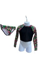 Art Class Swim Suit 3-Piece Long Sleeve Shirt Girls XS 4/5 Black Floral