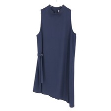 Monteau Womens Dress Large Blue Sleeveless Zipper Mock Neck Buckle Accent