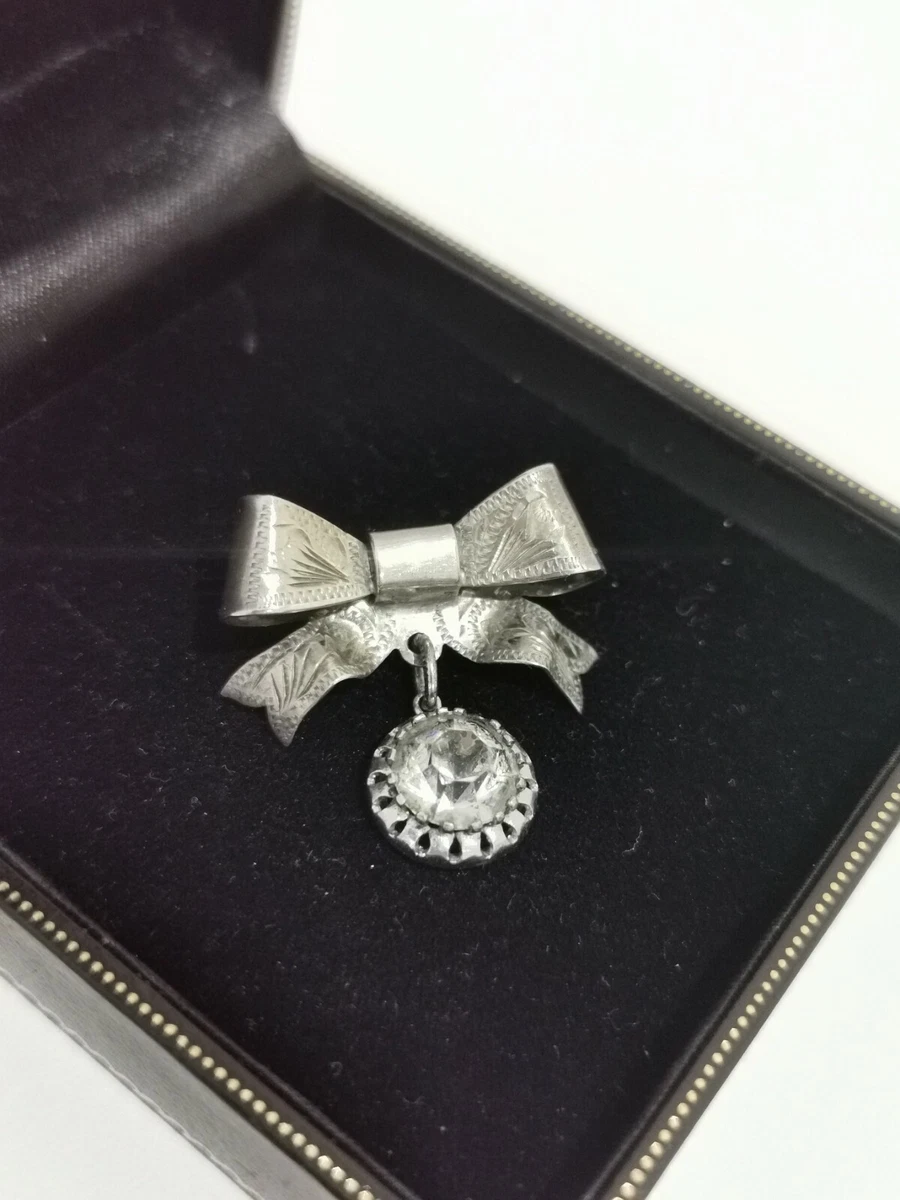 Vintage Ward Bros Birmingham Sterling Silver Bow Crystal Dangle Brooch Pretty
