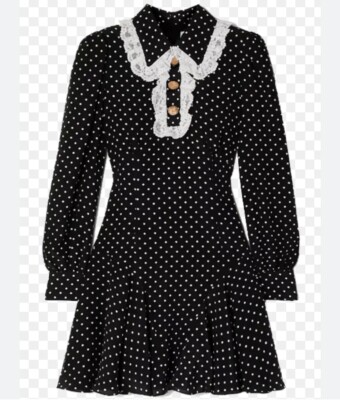 Alessandra Rich Lace Trimmed Polka Dot Mini Long sleeve Dress 36 | eBay