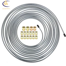 Zinc Steel 1/4 OD 25ft Coil Roll & 16 Tube Nut Fittings Brake Line Tubing Kit