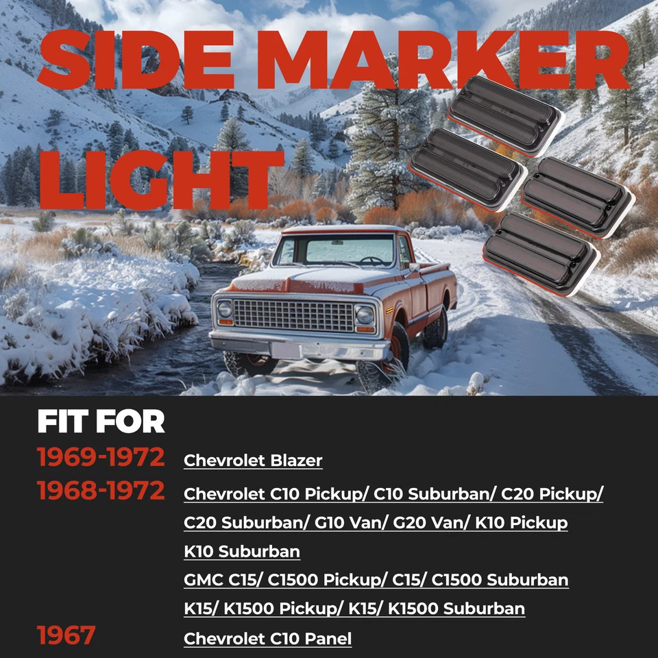 LED Side Marker Lights For Chevrolet C10 C20 Pickup & GMC 1967 68-72 C15 Truck - Image 2 of 4
