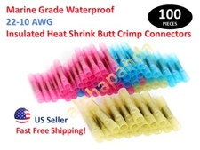 100 MARINE GRADE HEAT SHRINK WATERPROOF BUTT CRIMP WIRE CONNECTOR TERMINAL 22-10