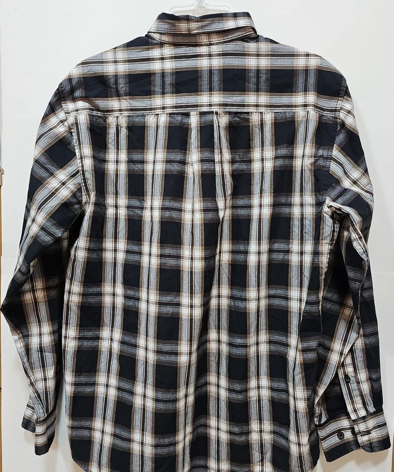 Camisa con botones Basic Editions para hombre talla M negra/marrón/marfil Foto 2 de 4