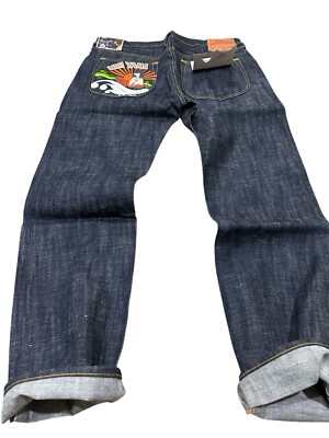 Vtg seldvage Evisu Japanese denim with embroidered logo in the pocket38/40/44