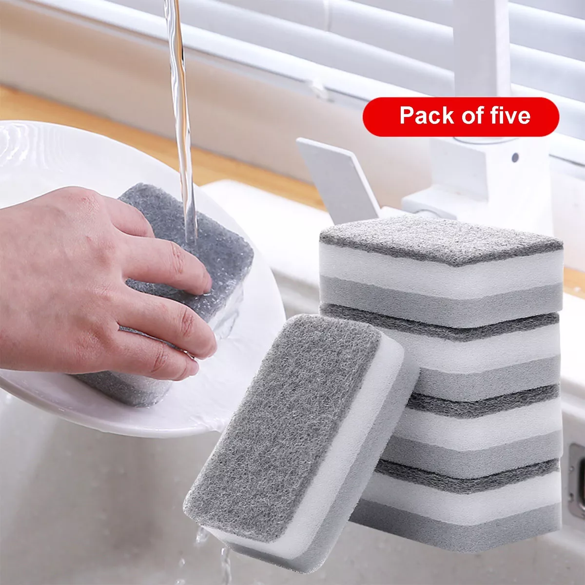 5 PCS Kitchen Bathroom Cleaning Sponges Eco Non-Scratch for Dish,Scrub  Sponges