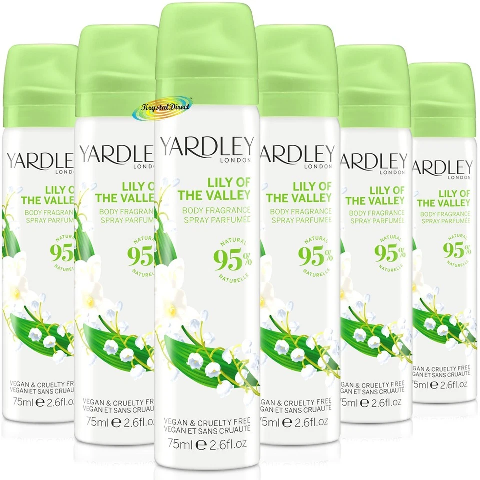 6x Yardley London LILY OF THE VALLEY Body Spray 75ml
