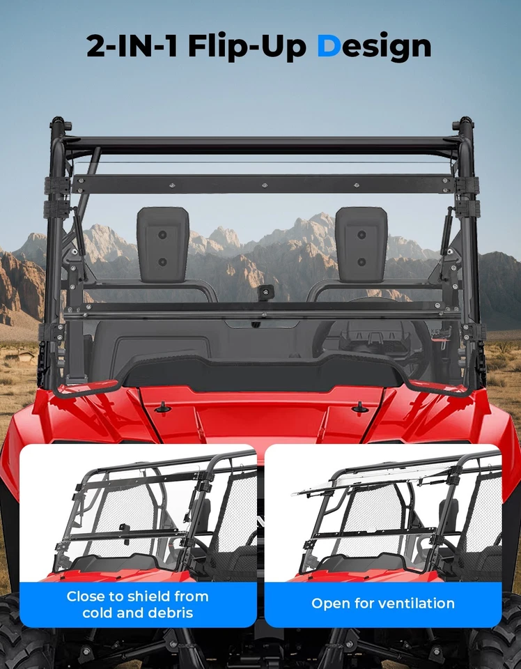 KEMIMOTO Flip Windshield Vented Scratch Resistant for Honda Pioneer 700 2014-25 - Image 3 of 4