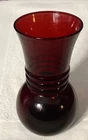 Vintage Anchor Hocking 6-1/2”  Red Royal Ruby Ribbed Glass Ball Vase
