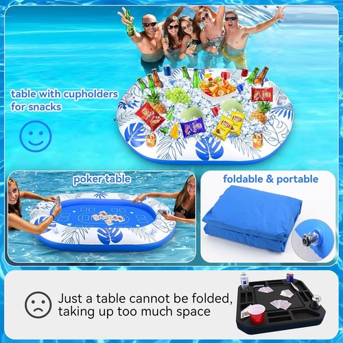 56IN Inflatable Floating Pool Card Table with Snack Holders & Waterproof Design - Picture 5 of 9