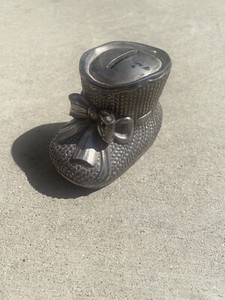 VTG Raimond Silverplate Baby Bootie Coin Bank, 4"x3"x2.5"