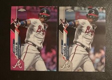 LOT OF 2 RONALD ACUNA Jr. - 2020 TOPPS CHROME PINK REFRACTOR & BASE CARD #112