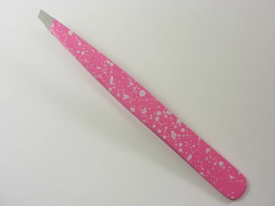 PRO Pink Slant Tweezers Stainless Steel Full Size