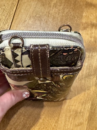 Sakroots Peace Zip Owl Crossbody Card Wallet Purse Missing Strap - Picture 2 of 15