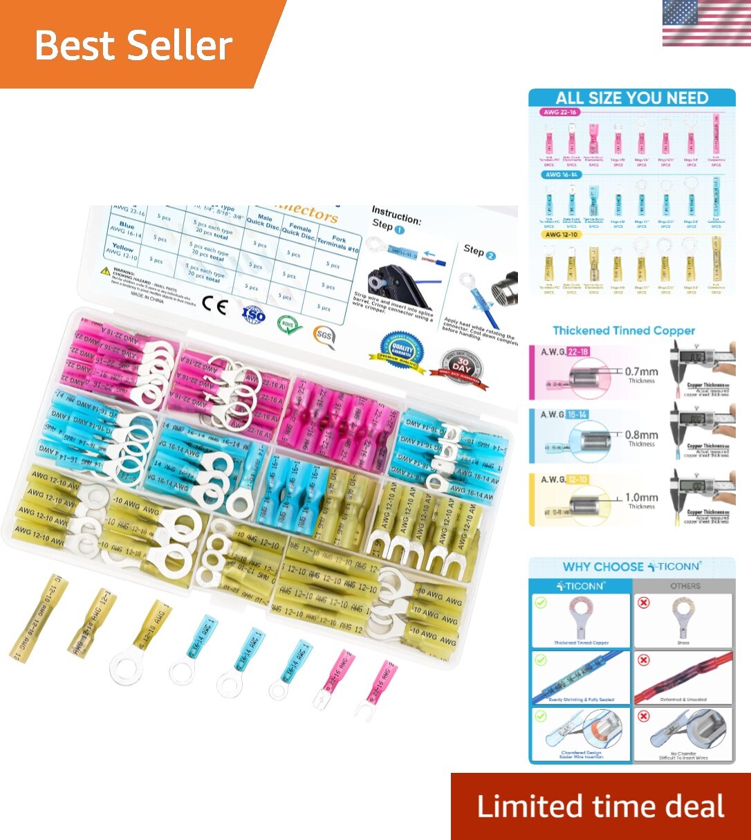 120Pcs Waterproof Heat Shrink Connectors Kit for Professional Wiring Solutions