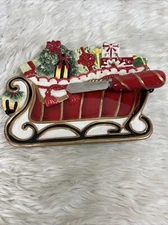 Fitz & Floyd Snack Plate And Spreader Cheese Plate Santa sleigh