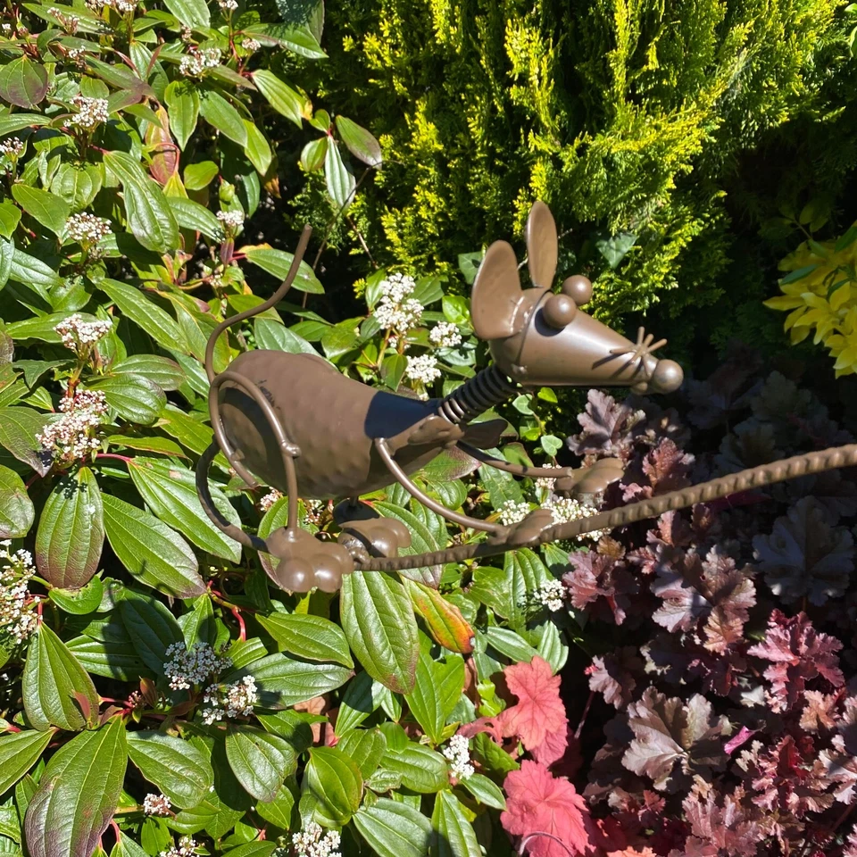 Bronce Gato Ratón Giratorio Viento Jardín Césped Margarita Metal Regalo Giratorio Foto 2 de 4