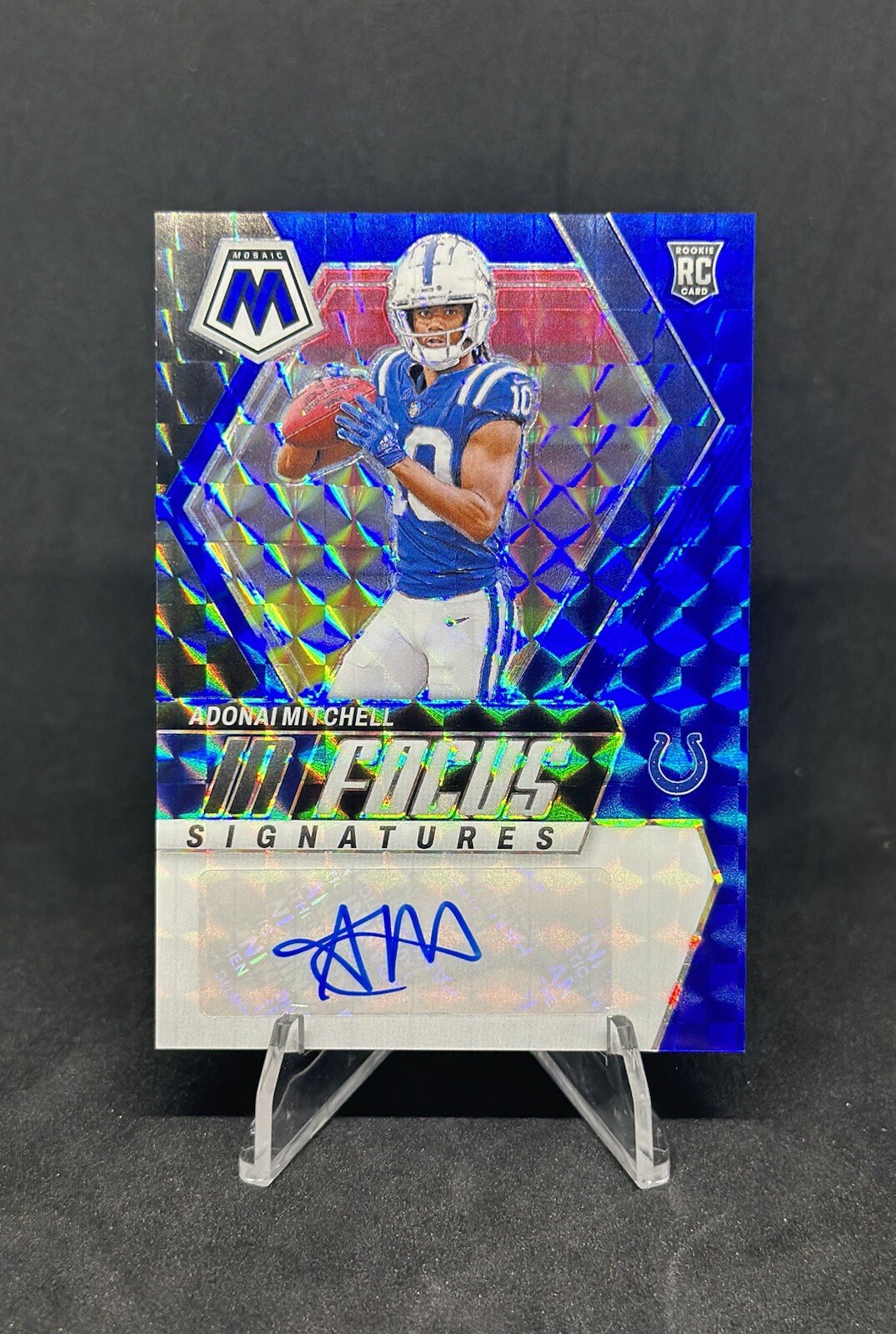 2024 Panini Mosaic Adonai Mitchell Blue Mosaic Auto /99 RC Rookie Colts IF-AML