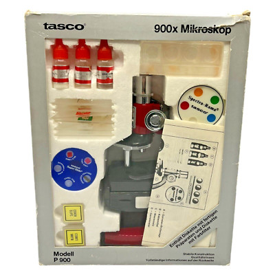 Tasco Mikroskop Modell P900 900x Set Okular 75 300 900 Vergrößerung Vintage Bio