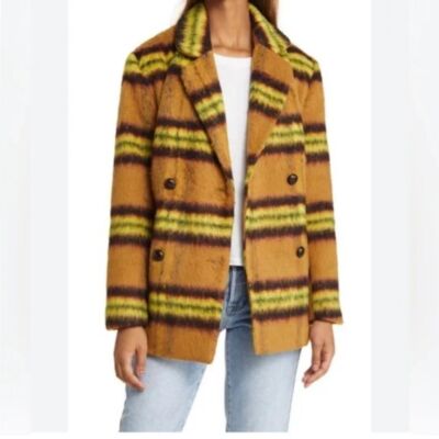 NWT Vigoss Women's Plaid Pea Coat Double Breasted Fall Winter Warm Cozy