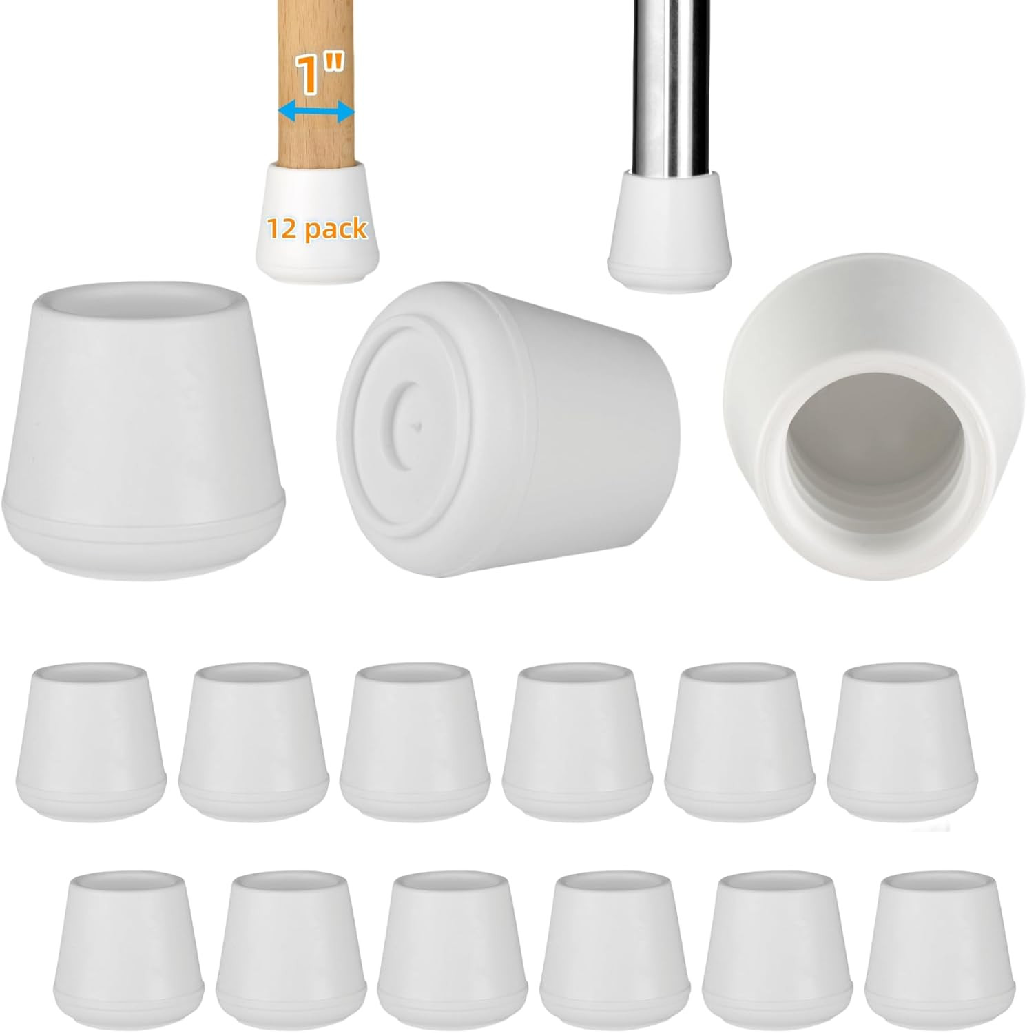 1" Chair Leg Tips Caps, Non-Slip Rubber Leg Tips, Stool Leg Protectors Cap, Fold