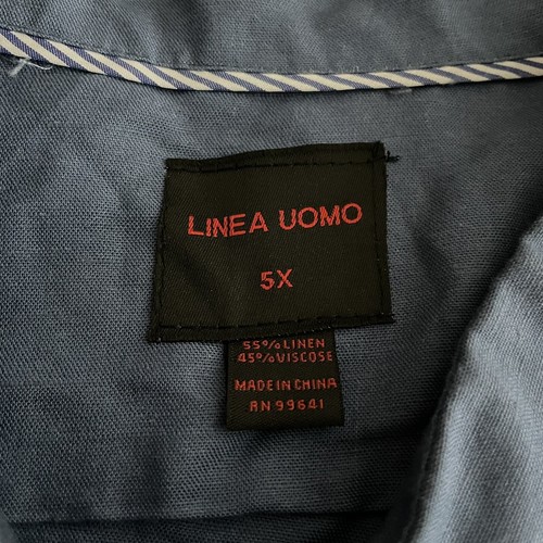 Linea Uomo NWT Shirt Mens 5XL Solid Blue Linen Viscose Short Sleeve Button Up - Picture 2 of 9