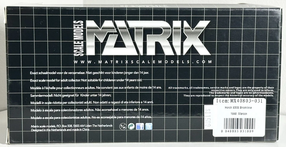 Matrix 1:43 - 1948 Horch 930S Stromlinie (Maroon) - MX40803-031 - Image 4 of 4