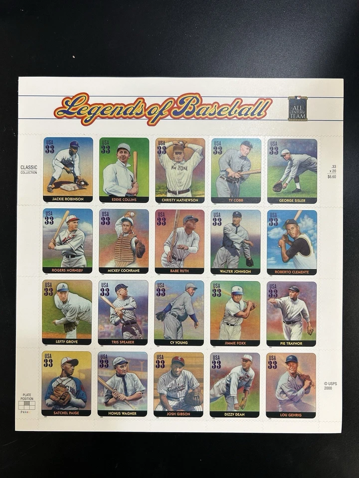 MLB Baseball Stamp Collection 1939 2010 MNH Mantle Ruth Gehrig Cobb Robinson Ott - Image 2 of 2