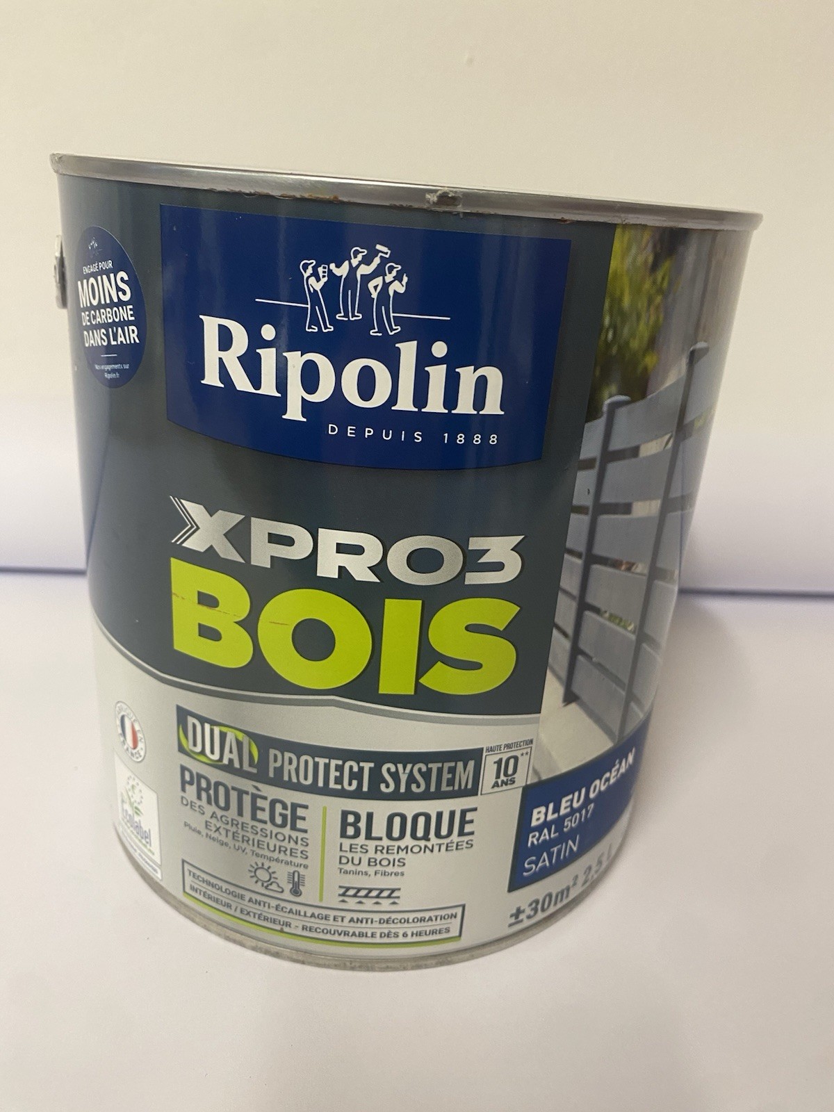 Peinture bois Ripolin XPro3 bleu océan satin RAL 5017 en pot de 2,5L