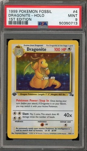 Pokemon Dragonite Fossil 1st Edition Holo Rare #4 PSA 9 Mint