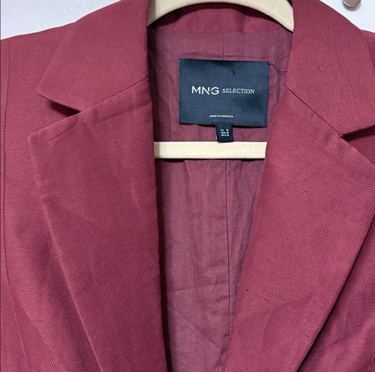NWT Medium MANGO MNG Linen Oversized Wine Blazer thumbnail 4