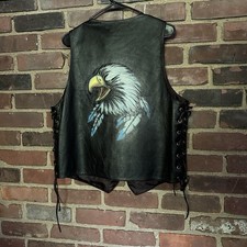 Wilsons Leather Lace Up Side Vest Biker Personalized Eagle LARGE -43 Bust