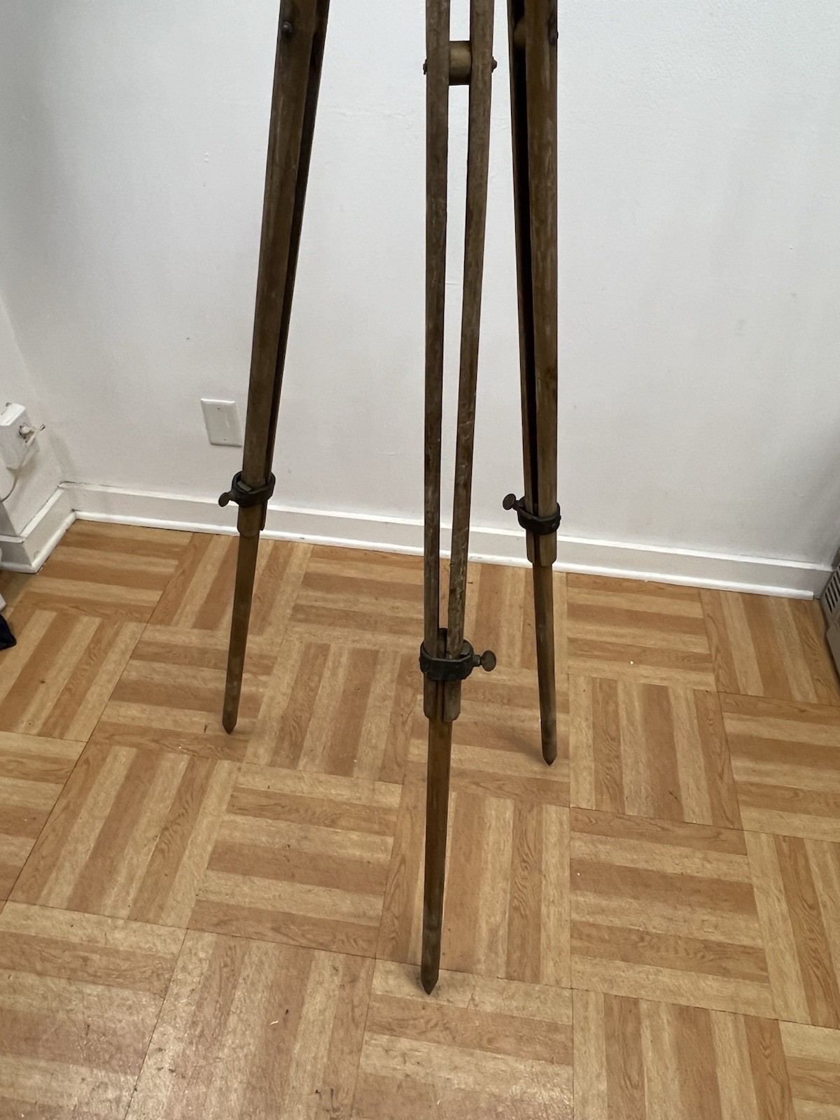 Vintage WOOD TRIPOD rustic decor transit lamp stand survey industrial adjustable