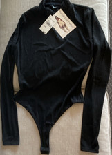 Naked Wardrobe NWT Shiny Black Long Sleeve Bodysuit Mock Turtleneck Bodycon L