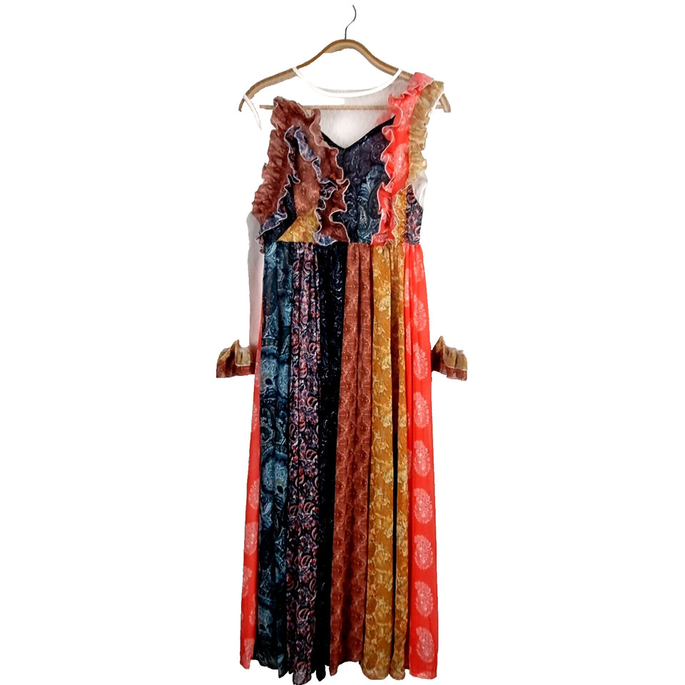 Womens Dress Maxi Size XS Mulitcolored Patchwork Long Sheer Sleeves A-line