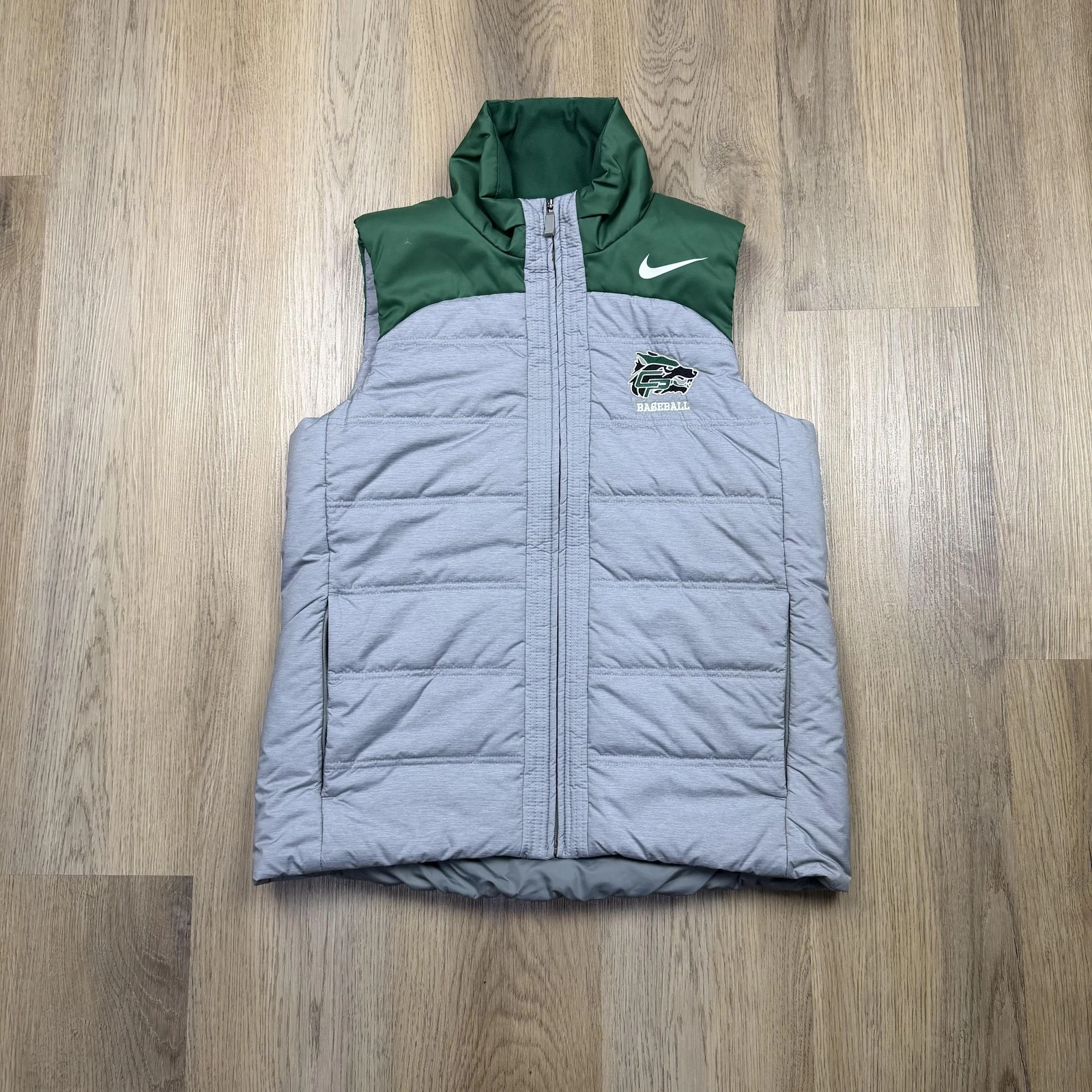 Nike Vest Mens Medium Gray Green Insulated Puffer Full Zip Baseball AQ3568-062