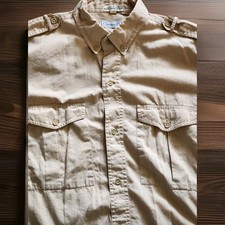 Vintage Christian Dior Shirt Mens Med Beige Long Sleeve Safari Button Up