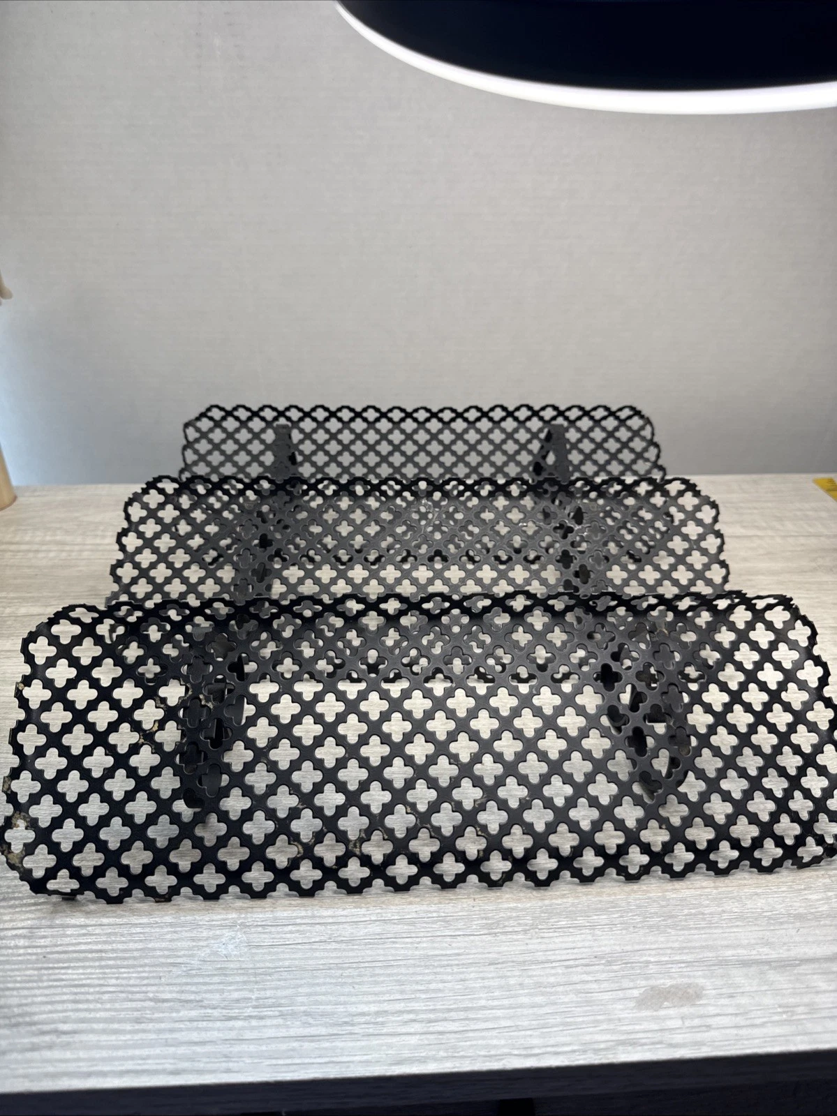 Vintage Mesh/Punched Metal Wall Shelf; Set of 3 Shelves Black 13x 5