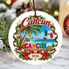 Cancun 2026 Beach Ceramic Christmas Keepsake Ornament