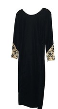 Escada Couture 1980s Black Velvet Beaded Gown Side Slit Formal Size 42 READ
