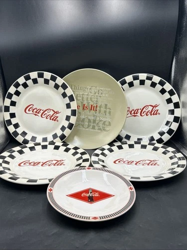 Vintage Coca-Cola Gibson Plate Lot 6 Diner Checkered Coke Serving Plates-EL
