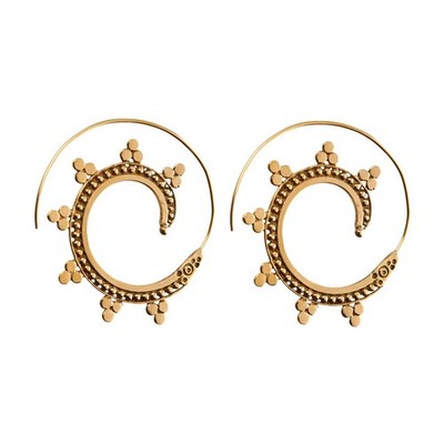 81stgeneration Messing Gold Ton Ethnische Spiral Dot Arbeits Tribal Ohrringe