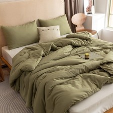 King Size Olive Green Comforter Set, 3pcs: Boho Quilt  Pillowcases, All Season