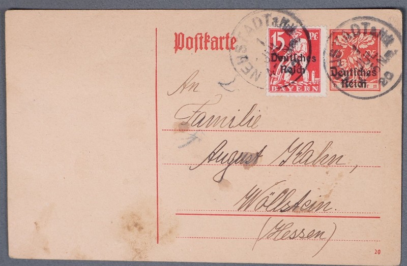 MayfairStamps Bavaria 1920 German Overprint Neustadt to Wallsheim Uprated Statio